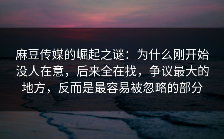 麻豆传媒的崛起之谜:为什么刚开始没人在意,后来全在找,争议最大的地方,反而是最容易被忽略的部分 第1张 麻豆传媒的崛起之谜:为什么刚开始没人在意,后来全在找,争议最大的地方,反而是最容易被忽略的部分 第1张