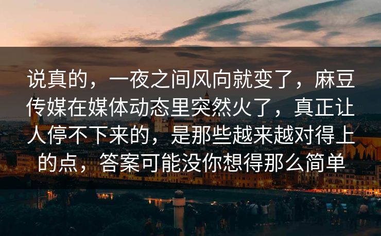 说真的，一夜之间风向就变了，麻豆传媒在媒体动态里突然火了，真正让人停不下来的，是那些越来越对得上的点，答案可能没你想得那么简单  第1张