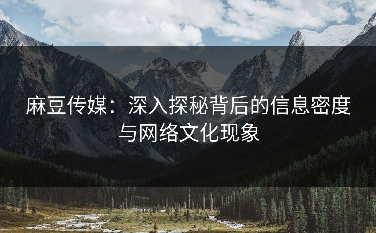 麻豆传媒：深入探秘背后的信息密度与网络文化现象  第1张