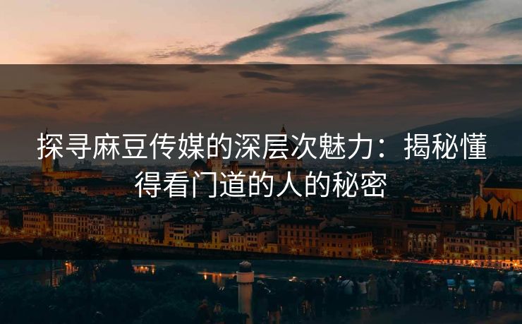 探寻麻豆传媒的深层次魅力：揭秘懂得看门道的人的秘密  第1张
