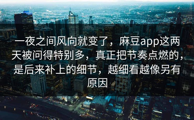 一夜之间风向就变了，麻豆app这两天被问得特别多，真正把节奏点燃的，是后来补上的细节，越细看越像另有原因  第1张